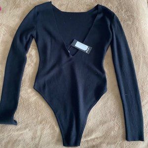 NWT, Nasty Gal Scoop Back Black Long-Sleeve Body Suit